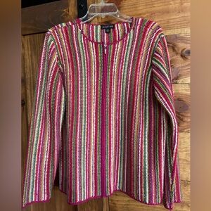 August Max zippered crocheted cardigan. Multi stripe. Size equivalent to XL. EUC